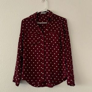 Burgundy Polka Dot Buttondown Shirt/Slimfit/XS